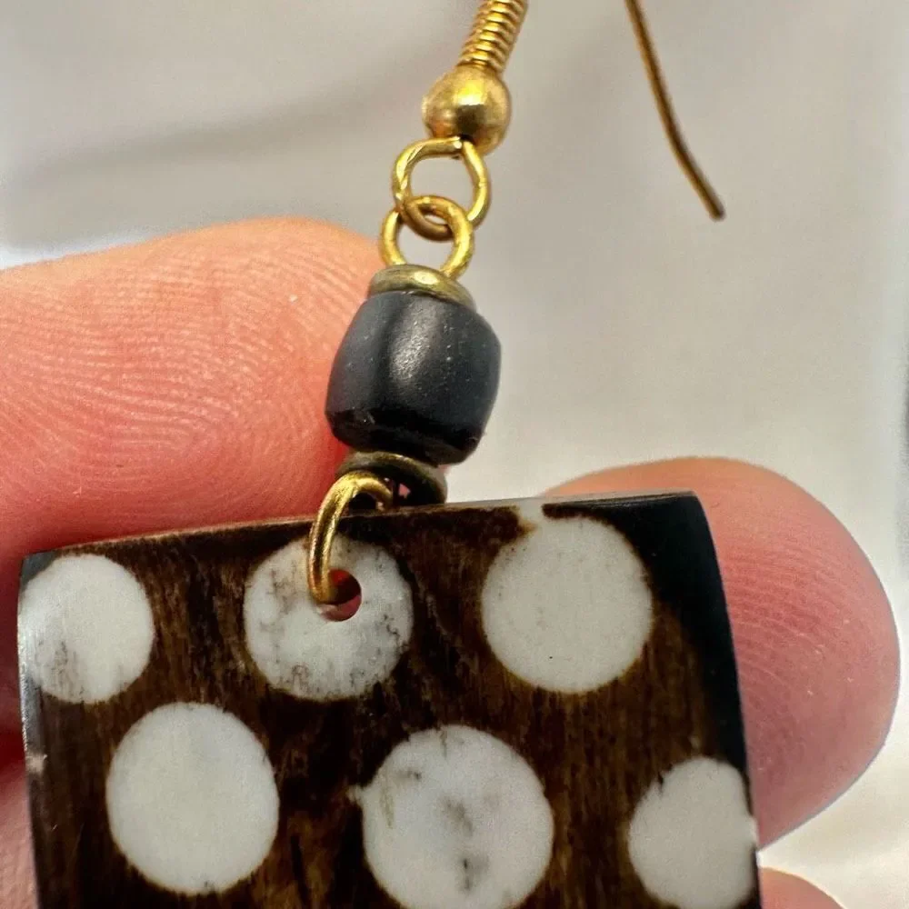 Ethnic brown and white bone earrings